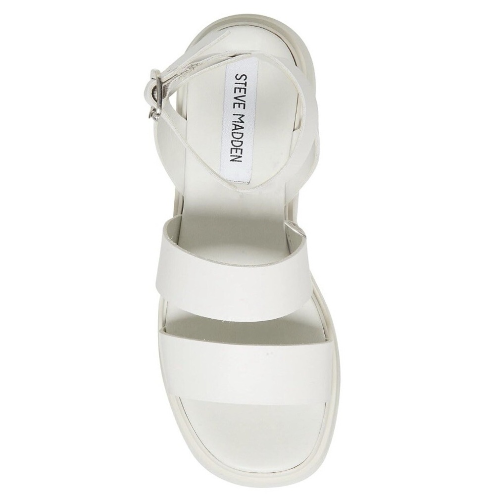Steve Madden Tenysi White Leather Wedge Sandals Size 39 Excellent Used Condition